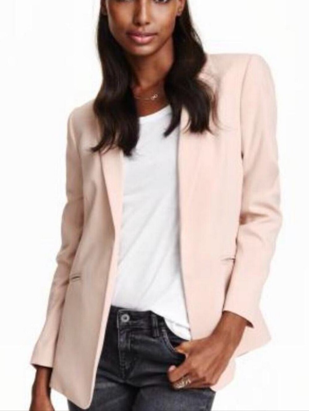 H&M Blush Pink Longline Blazer Open Front Minimalist Work Office Jacket US 12